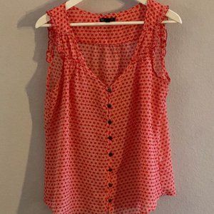 Gap Red Daisy Patterned Shell w/ Button and Ruffle